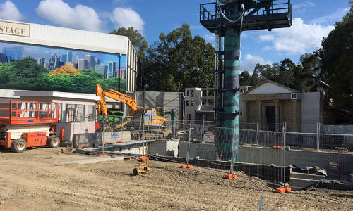 Doomsday Destroyer ride construction at Movie World, May 2016